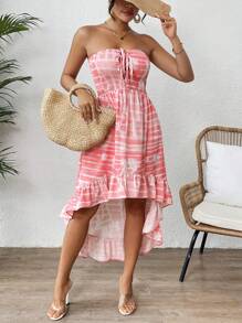 Breezaya Tie Dye Halter Neck Dress With Ruffle Hem - Watermelon Pink - View 1