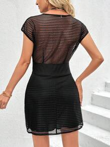 Breezaya Vestido De Punto Con Diseño Ahuecado, Decorado Con Botones