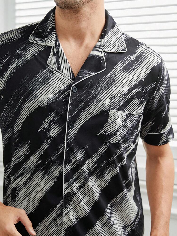 Men's Tie Dye Print Short Sleeve Shirt And Shorts Homewear Set