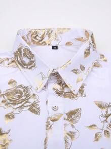Men's Floral Print Foil Long Sleeve Shirt, Fall - White - View 6