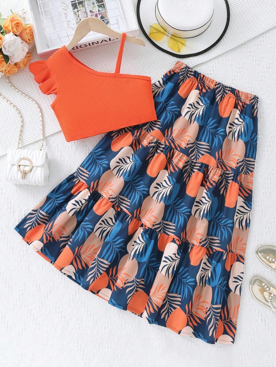SHEIN Conjunto de blusa e shorts assimétricos para meninas pré ...