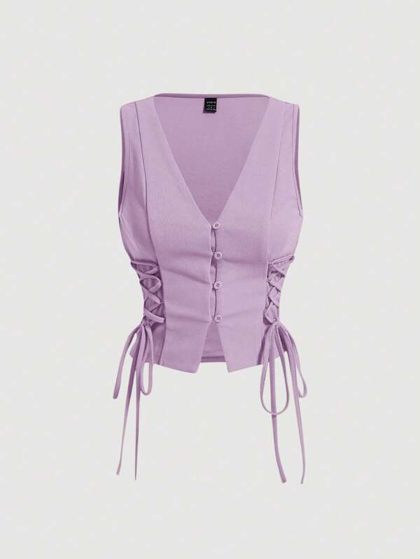 SHEIN MOD 复古复古服装交叉系带抽绳侧短款背心