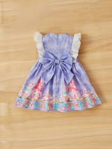 SHEIN Baby Girl's Cute Sleeveless Dress With Cartoon Starry Pattern And Lace Splicing - Mauve Purple - View 2