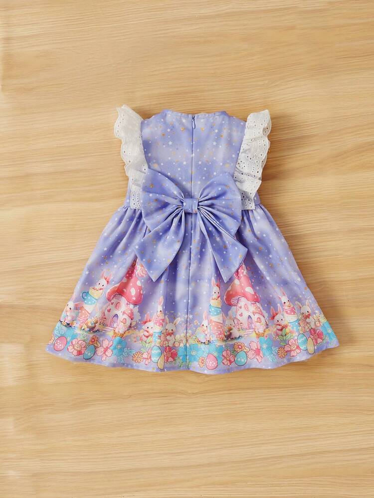 Baby Girl's Cute Sleeveless Dress With Cartoon Starry Pattern And Lace Splicing