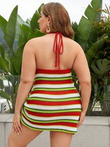 Swim Vcay Débardeur d'été à encolure bâtière avec découpes latérales, cordon de serrage et rayures bicolores pour grande taille - Multicolore - Voir 2