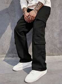 AXEPEAK Pantalones vaqueros cargo de hombre con bolsillo con solapa lateral, listos para el streetwear