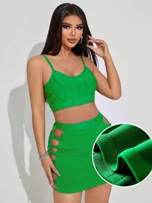 SHEIN SXY Fashionable Ladies' Green Summer Bandage Night Out Vacation Camisole,Sleeveless Sling,Winding Texture,Adjustable Bone Positioning Strips,Tight - Green - View 8
