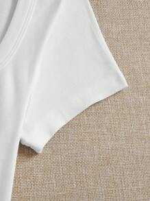 SHEIN EZwear 2pcs/Set Casual Solid Color Square Neck Short Sleeve Cropped Fitted Women T-Shirts, Suitable For Summer - Multicolor - View 7