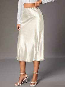 SHEIN Tall Women's Solid Color Glossy Skirt