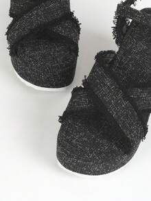 現代女性跨帶厚底平台涼鞋,夏季羅馬鞋款 - 黑色 - 查看 5