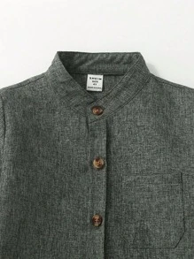 SHEIN Young Boy's Contrast Pocket Front Long Sleeve Shirt - Green - View 5