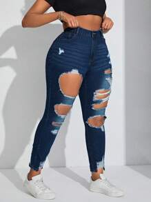SHEIN SXY Women's Plus Size Distressed Skinny Jeans