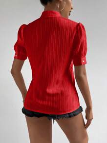 RosyDaze Women's Fashionable Red Short Sleeve Button-Down Shirt For New Year Clothes - Red - View 2