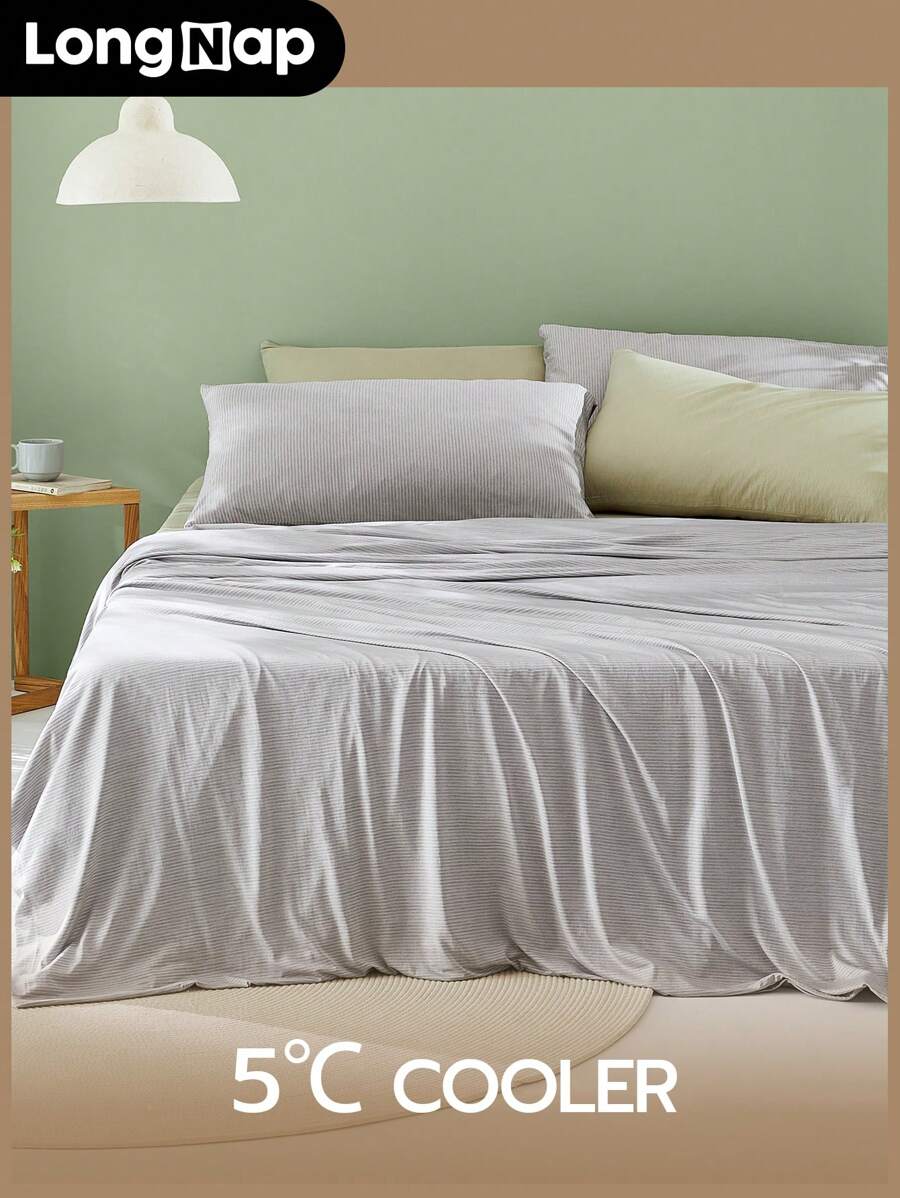 ChillTech 3pcs Geometric Stripe Continuous Ultra-Cooling knitted bedding duvet cover set, high Q-max value, breathable and skin-friendly, quilt cover*1, pillowcase*2 - Grey - View 1