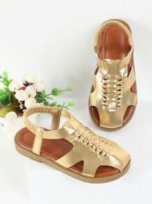 Sandalias Doradas Para Niñas, Zapatos Planos Para Niños Pequeños, Verano