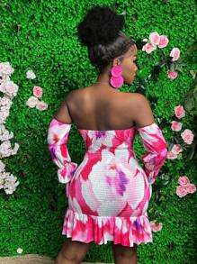 Slaydiva Holiday Floral Print Tiered Dress - Hot Pink - View 7