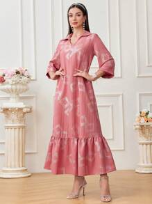 Al Najma Women's Long Geometric Print Dress - Pink - View 5