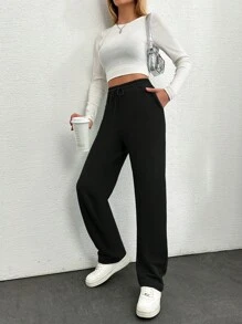 EURMUSE 女式運動褲,可愛街頭運動鬆身家居服 - 黑色 - 查看 4
