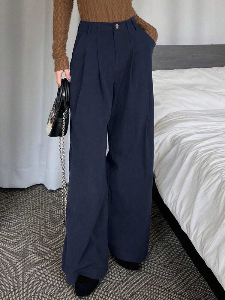 Women's Loose Fit Thick Corduroy Wide Leg Pants, Casual Street Style, Autumn/Winter