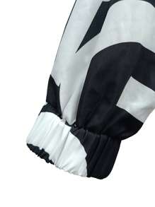 SHEIN LUNE Kích thước lớn Của phụ nữ In thư Áo khoác bóng chày - Đen và trắng - Xem 3