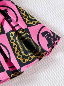 SHEIN 嬰兒女童復古格紋無袖裙裝,配有蝴蝶結和帽子,休閒裝 - 粉色 - 查看 4