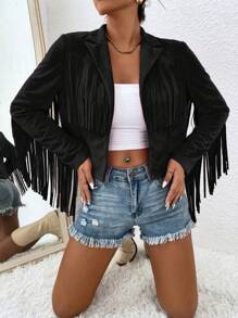 RosyDaze Ladies' Solid Color Fashion Fringed Jacket