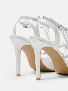 Pointed Toe Stiletto Heel Bow Knot Rhinestone High Heels For Women - White - View 4