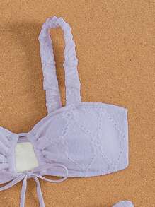 SHEIN Swim Summer Beach Women's Solid Color Crochet Hollow Out Bikini Set With Pleated Design - Mauve Purple - View 3
