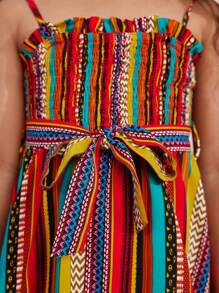 SHEIN Macacão Casual Halter de Verão/Primavera para Garotas Jovens Tecido Listrado Colorido
