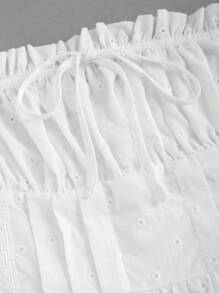 SHEIN Unity Đầm quây xếp ly màu trơn dành cho nữ, có viền bèo nhún. - trắng - Xem 3