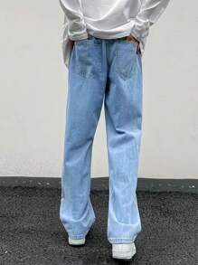 Men's Elastic Waist Wide Leg Jeans - Medium Wash - View 4