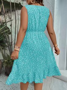 Flirla Vestido Envelope Longo com Estampa de Bolinhas e Decote em V para Mulheres, Roupas de Praia e Férias em Plus Size - Multicolorido - Visão 2