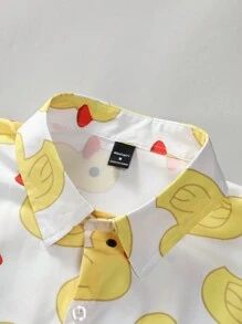 Manfinity Hypemode Nam Sành điệu Ngắn tay Áo sơ mi Với Vàng Con vịt Mẫu - Nhiều màu - Xem 5
