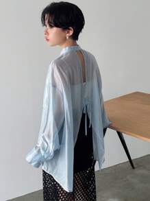 FRIFUL Ladies' Fashionable Spring/Summer Hollow Out Back Shirt,Ruffle