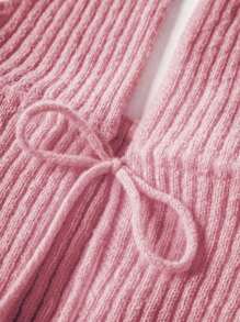 SHEIN Unity Solid Color Knitted Ribbed Tie Back Halter Top - Pink - View 3