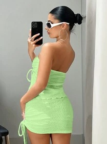 SHEIN ICON 前抽绳抹胸和紧身裙两件套 - 薄荷綠 - 查看 2