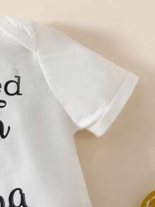 Black Text Printed White Short Sleeve Baby Girl Bodysuit - White - View 3