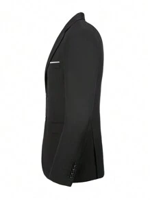 Furuyal 男士三件套优雅西装套装，男士纯色双排扣修身单排扣婚礼西装外套、马甲、西裤和领带套装，黑色，尺码 XS-3XL - 黑色 - 查看 7