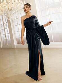 Missord 女式喇叭袖伴娘礼服，超长款，单肩