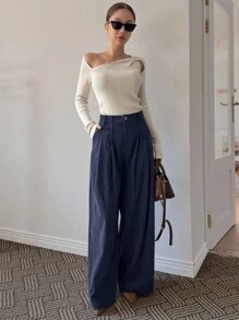 DAZY Women's Loose Fit Thick Corduroy Wide Leg Pants, Casual Street Style, Autumn/Winter