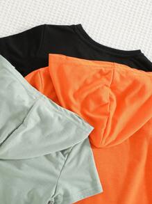 SHEIN 6pcs/Set Young Boy Casual College Styled Comfortable, Fashionable, Simple, Versatile, Soft, Breathable And Practical Decorative Embroidery Short Sleeve Hoodie And Shorts, Plus Breathable And Comfortable Short Sleeve Round Neck T-Shirt And Shorts, Suitable For Spring And Summer