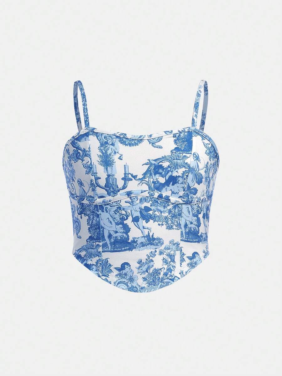 SHEIN Girlism Tween Girl Casual Knit Angel Pattern Printed Tank Top For Spring/Summer - Multicolor - View 1