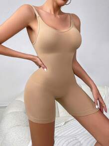 Women's Body Shaping Bodysuit With Shoulder Straps - Apricot - View 5