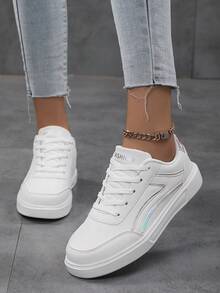 女士輕量休閒時尚運動鞋,單色款式 - 銀色 - 查看 1