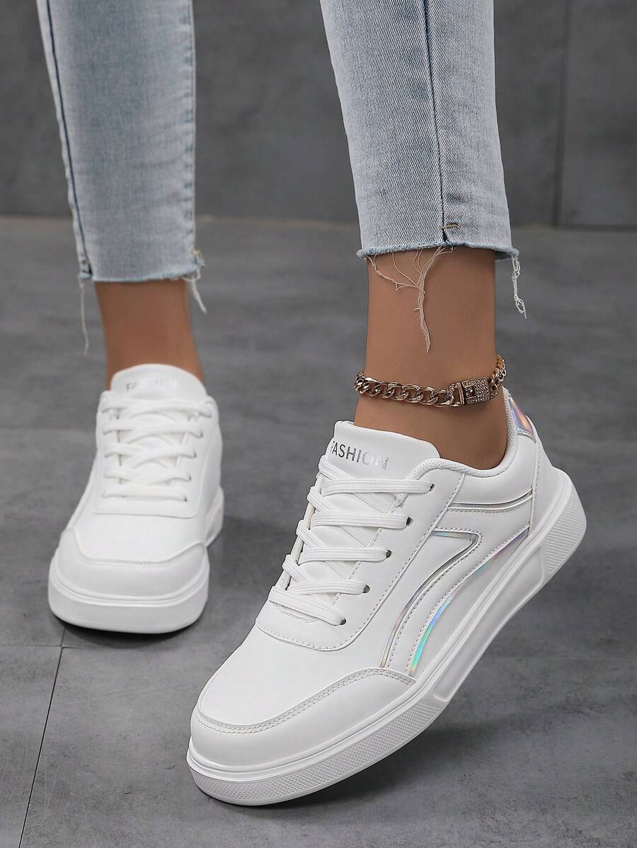 女士輕量休閒時尚運動鞋,單色款式 - 銀色 - 查看 1