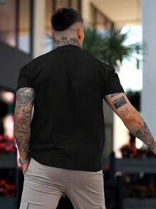 Men's Solid Color Casual Crew Neck Short Sleeve Loose T-Shirt - Black - View 2