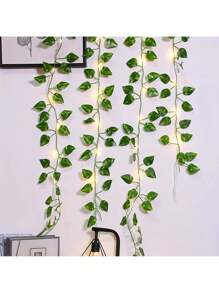 1入綠色人造常春藤葉藤蔓植物,搭配銅線led串燈,電池供電,適用於房間、臥室、庭院裝飾,春季節慶氛圍 - 黃色 - 查看 10