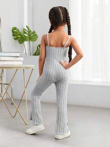 SHEIN Young Girl Street Style Solid Knit Jumpsuit With Spaghetti Straps For Spring And Summer - Light Grey - View 2