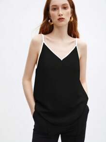 SHEIN BIZwear Women's Simple V-Neck Camisole Top - Black and White - View 1