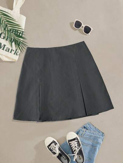 SHEIN EZwear 純色大尺碼百褶裙